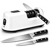 OGLEA 2-Stage Electric Knife Sharpener for Chef Knives, Fast, Safe &amp; Easy Sharpening &amp; Polishing, Ideal for Home Use &amp; Beginners, Quickly Restore Dull Blades, White