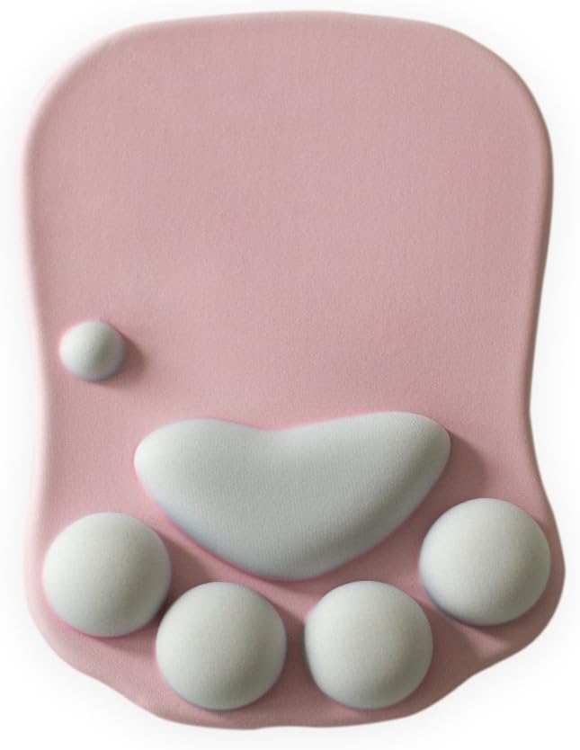 Maxscout Cat Paw Mouse Pad with Wrist Support Rest, Soft Silicone Memory Foam Ergonomic Mousepad Cushion for Computer Typing, Creative Fashion Funny Cute Style (Pink Pad with Gray Paw)