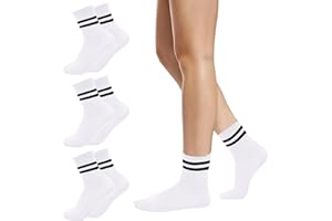 3 Pairs Solid Color Two Stripe Crew Socks Casual Athletic Socks Vintage Retro Running Cotton Socks for Women Girls