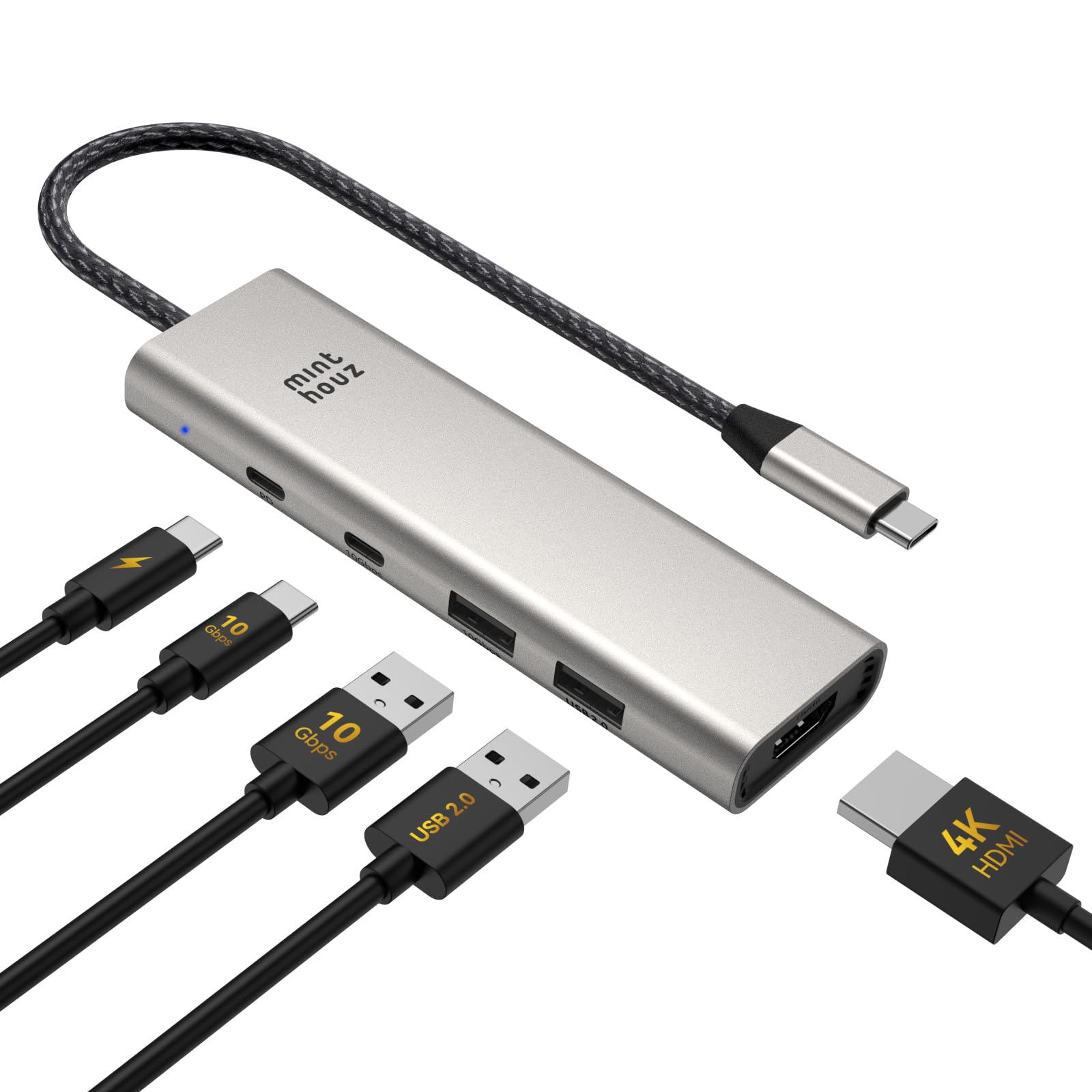 Minthouz USB C Hub, 5 in 1 USB-C Multiport Adapter, 125W PD, HDMI 4K@60Hz, 2×USB-A Port, 1×USB C 10Gbps, USB C Docking Station für Dell HP Lenovo MacBook Pro/Air/IPad Pro IMac Laptops iPhone 15 Serie