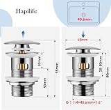 Hapilife Pop Up Waste for Bathroom Sink Chrome Click Clack with Overflow view 3