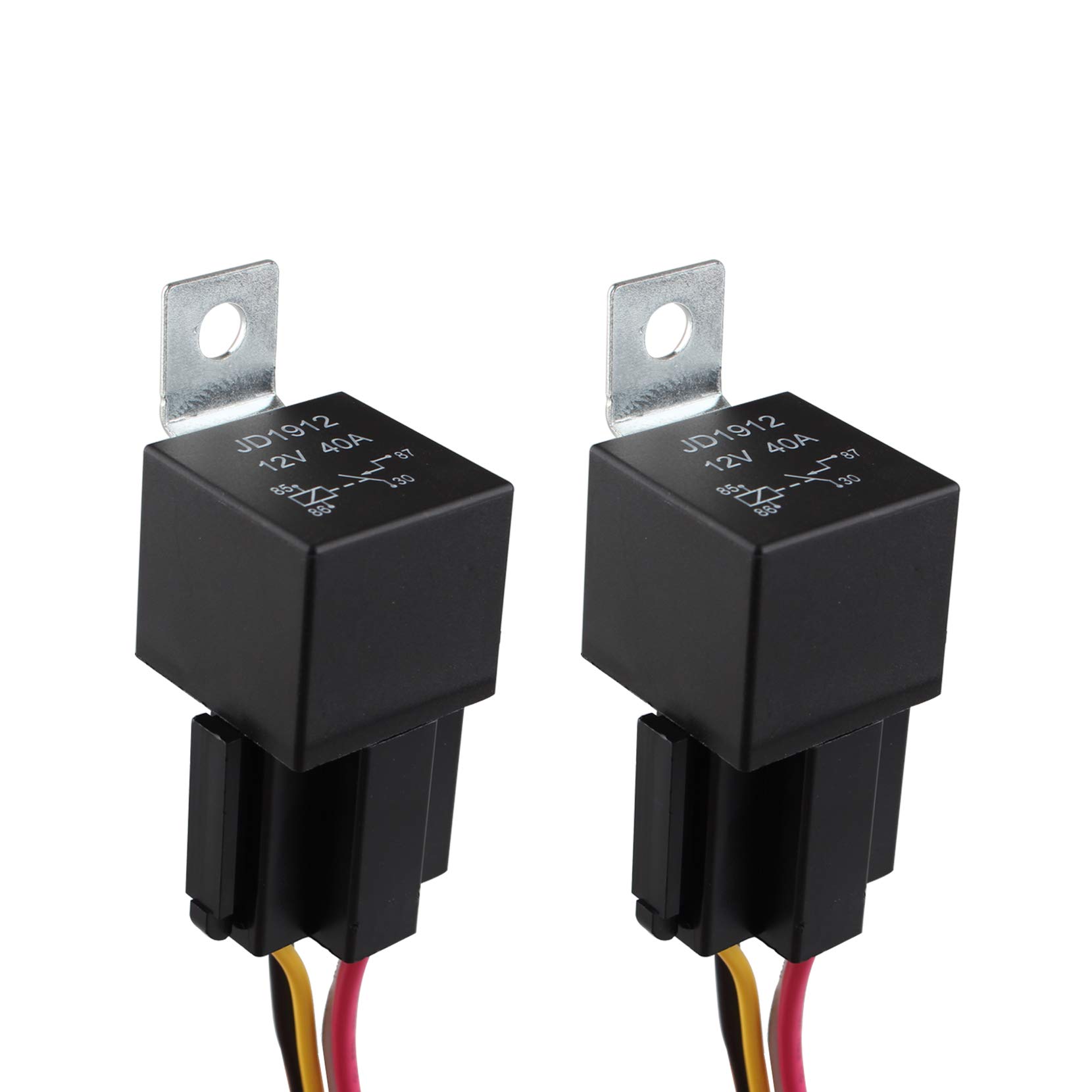 Futheda 2 Pack JD1912 Car Relay Harness 12V 40A 4 Pin SPST Harness Socket with Color-labeled Wires Compatible with Automotive Car Truck Van Motorcycle Boat