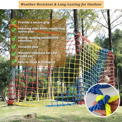 Climbing Net for Children Polyester Rope Ladde Protective Net for Playground, Anti-Fall, Obstacle Course, Swings, Tree House (Size: 152 x 304 cm (5 x 10 ft), Colour: Red/Yellow)