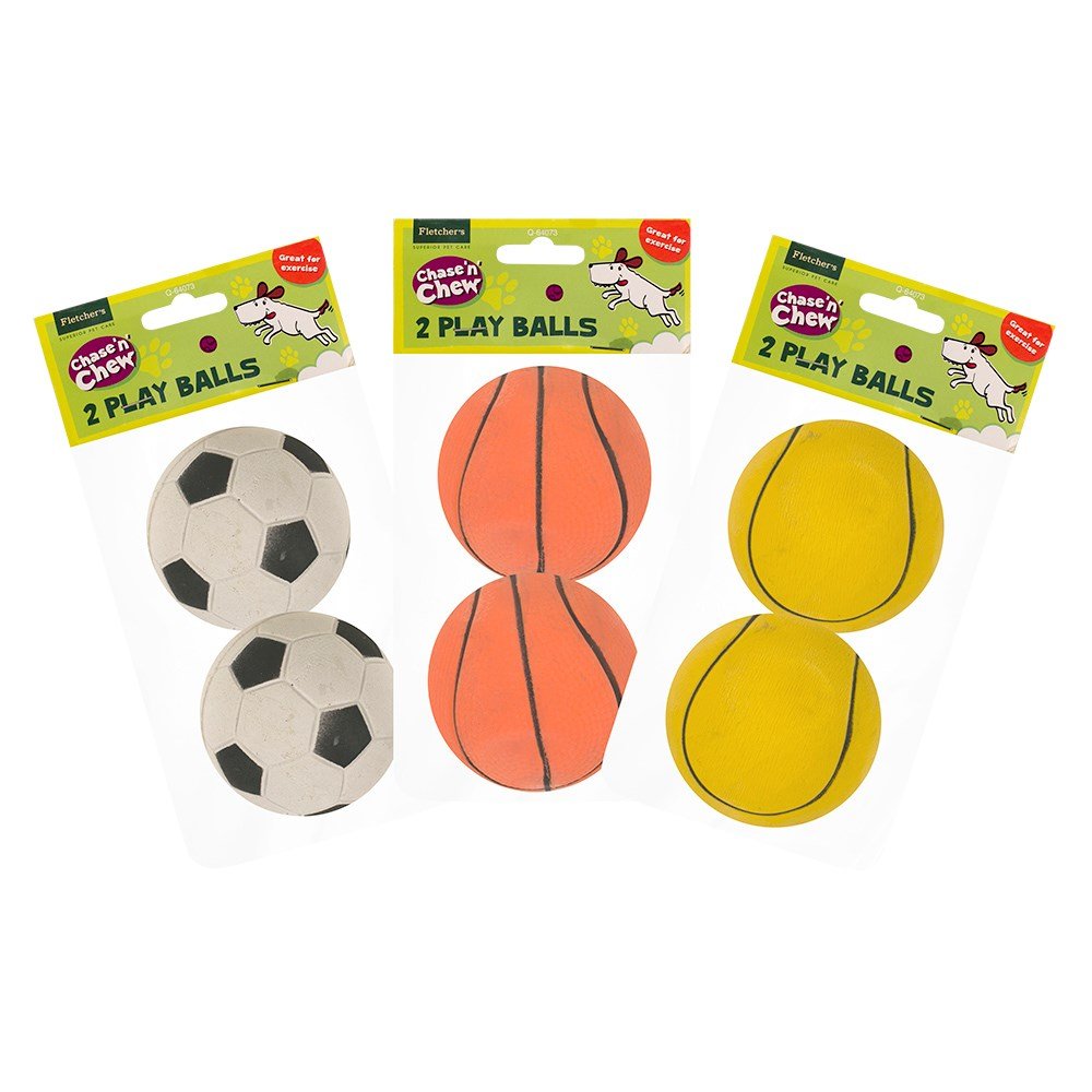 Fletchers Q64073 2 Pack Pet Dog Rubber Play Exercise Sport Balls (each ball 6cm x 6cm x 6cm)