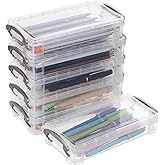 BTSKY Large Capacity Pencil Box, Office Supplies Storage Organizer Box, Brush Painting Pencils Storage Box Watercolor Pen Container Drawing Tools(6 Pack Clear)