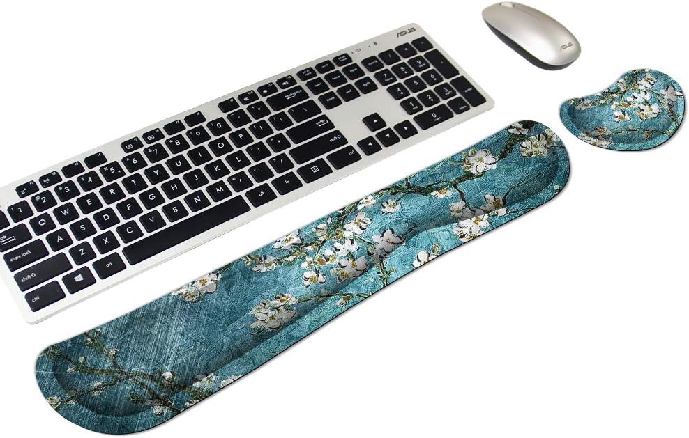 RICHEN Wrist Rests for Keyboard and Mouse Memory Foam Wrist Rest Pad Hand Arm Support Set for Gaming,Office,Computer Laptop and Mac - Anti-Slip & Comfortable for Easy Typing & Wrist (Apricot Flowers)