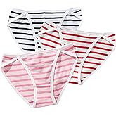WDIRARA Women's 3 Pack Striped Panties Cheeky Underwear Low Rise Briefs