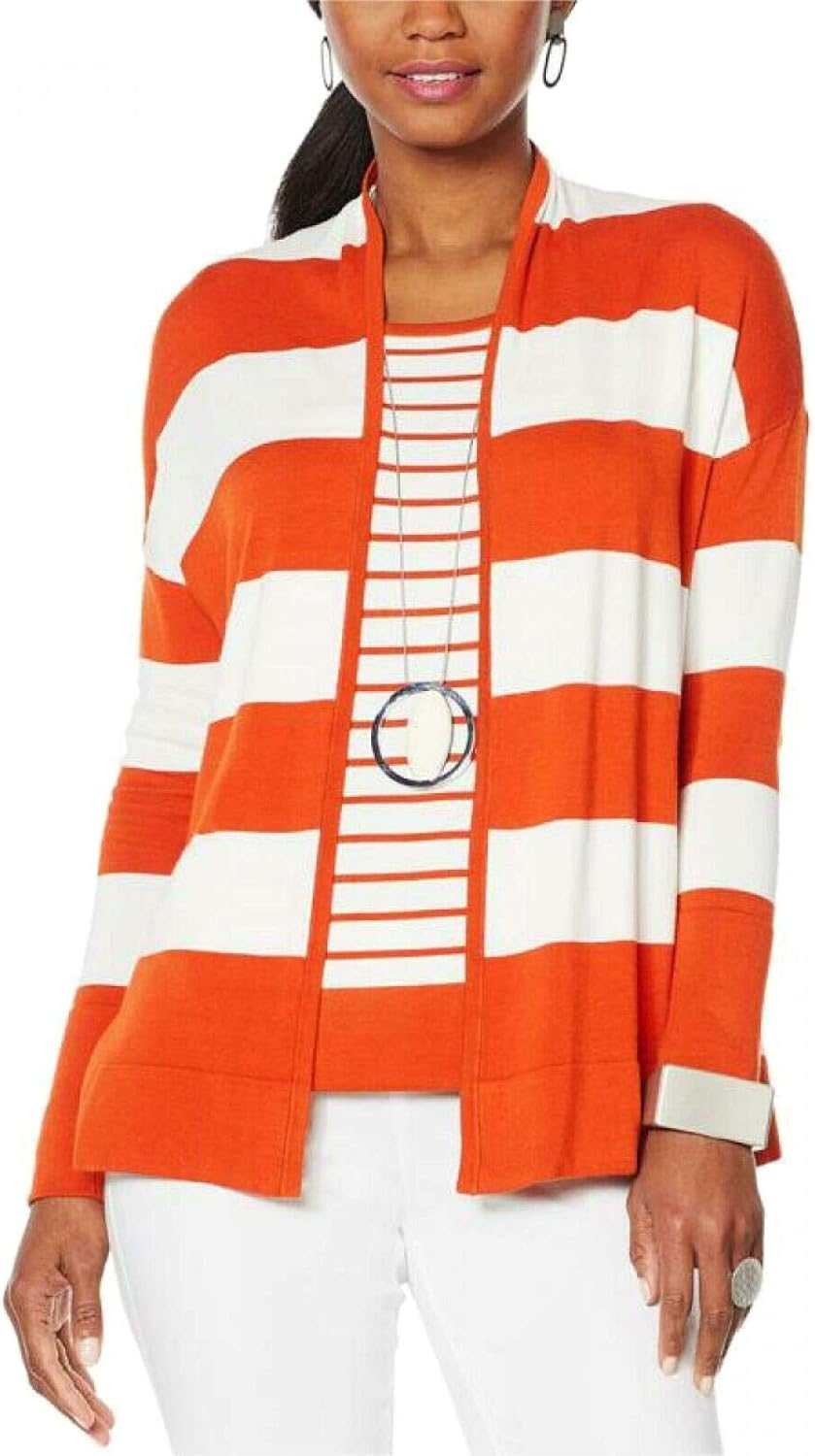 MarlaWynne Women's Striped Sweater Cardigan. 639190 Large Orange