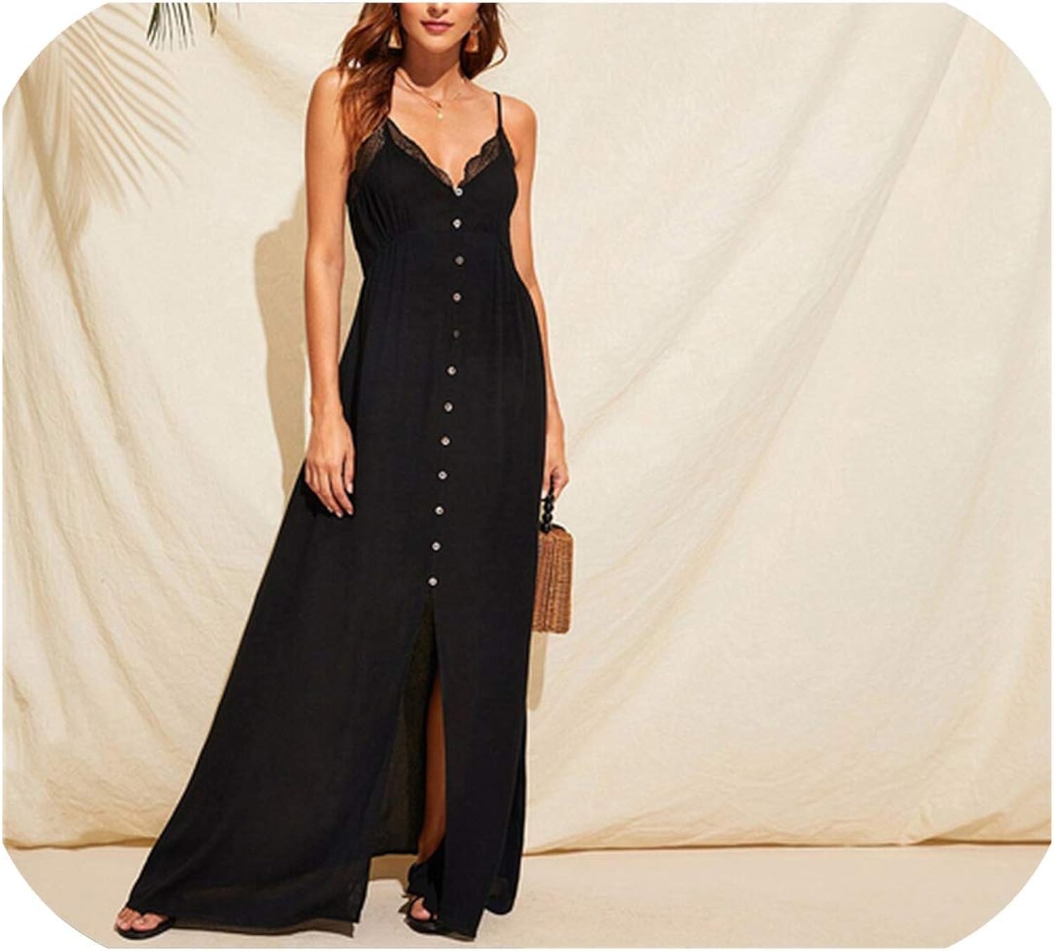 lace waist button maxi dress