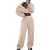 LovelyWholesale Sweatsuits Women 2 Piece Outfit Cropped Zip Up Hoodie and Sweatpants Sets