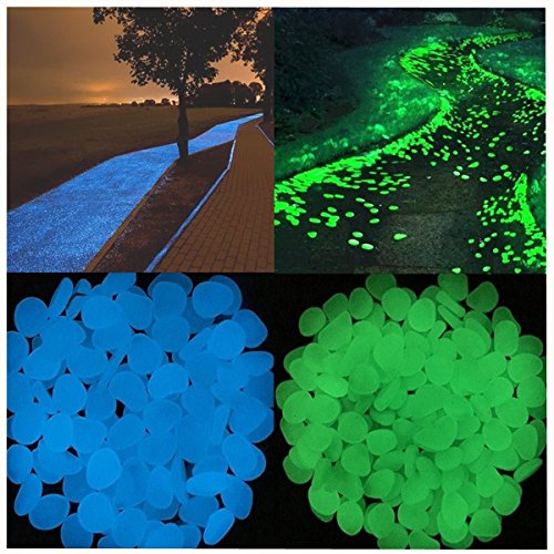 Glow in the Dark Garden Pebbles Stone for Walkway Yard and Decor DIY Decorative Gravel Stones in Blue & Green (200, Blue & Green)