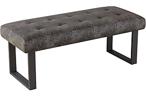 JIEXI 45.3'' Upholstered Quality Cloth Fabrics Bench with Metal Leg, Button Tufted Design Footstool, Waiting Bedroom Room Reception Bench, Office Chair, for Entryway and Kitchen