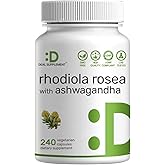 DEAL SUPPLEMENT Rhodiola Rosea with Ashwagandha, 240 Veggie Capsules – Max Strength 10:1 Root Extract – Adaptogenic Supplements for Relaxation, Energy, & Brain Health* – Non-GMO