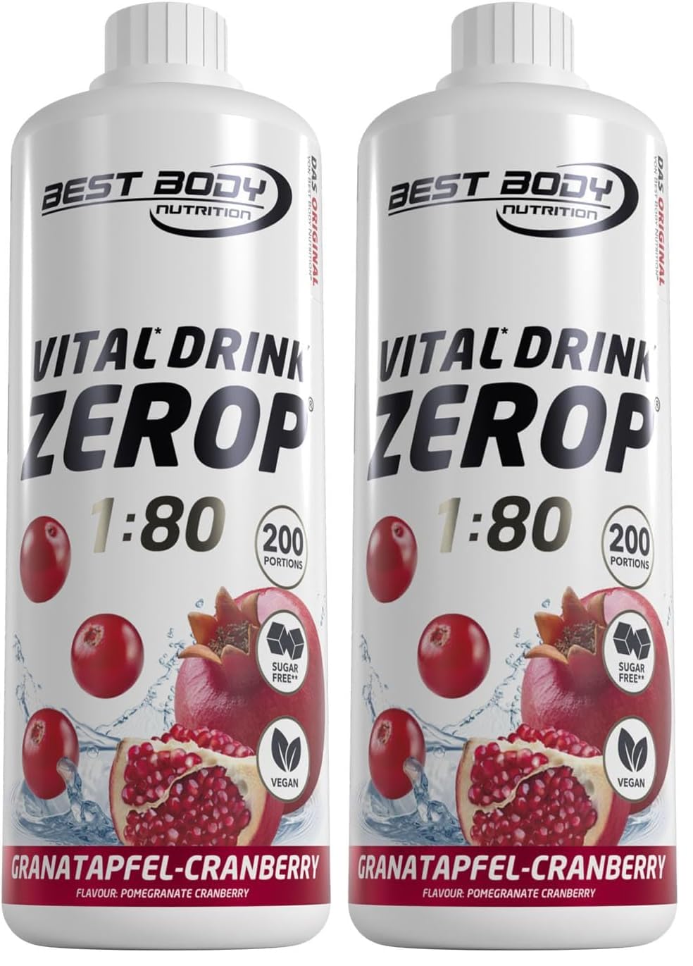 Best Body Nutrition Vital Drink ZEROP® - Granatapfel-Cranberry, Original Getränkekonzentrat - Sirup - zuckerfrei, 1:80 ergibt 80 Liter Fertiggetränk, 1000 ml (Packung mit 2)