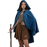 MCJC Medieval Hooded Cloak, Halloween Costume Cape, Black Velvet with Hood, Renaissance Robe
