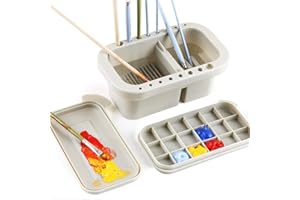 guiyal Multi-Use Paint Brush Basin with Brushes Holder,Washer,Trays,Palette Box-Artist Cleaner Cup for Watercolor Oil Acrylic Gouache Painting with Lid,acrylic paint organizer