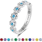 LEXLUNE Dainty Daisy Ring for Women, S925 Sterling Silver Cubic Zirconia Sunflower Flower Ring For Daughter, I Think Of You Every Daisy Ring, Birthstone Flower Ring