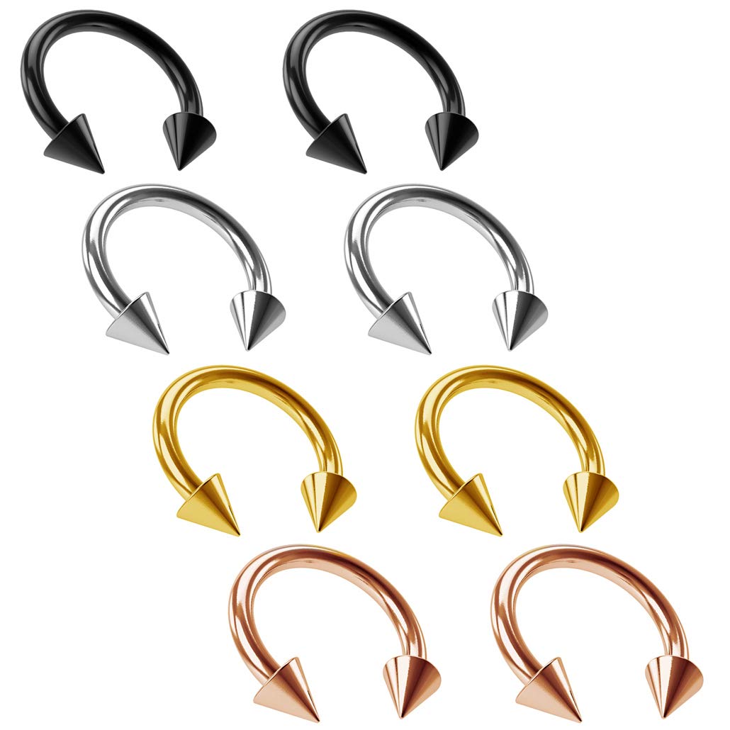 8pc 14g 1.6mm Horseshoe Bar Earrings Circular Barbell Ring 10mm Spike Black Rose Gold Auricle Cartilage Bar Tragus