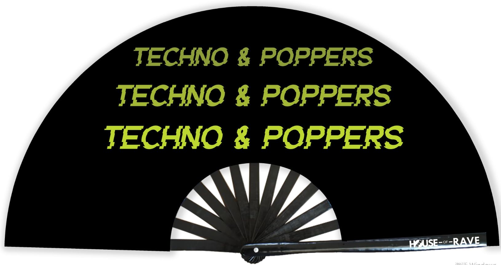 Photo 1 of Techno and Poppers Fan - Funny Rave Fan - Large Festival Fan - UV Glow Fan for Women & Men - 13 Inch Folding Hand Fan - Real Wood