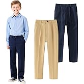 HILEELANG Boys Girls School Uniform Pants Kids Dress Slacks Pants Elastic Classic Trousers 5-16 Years