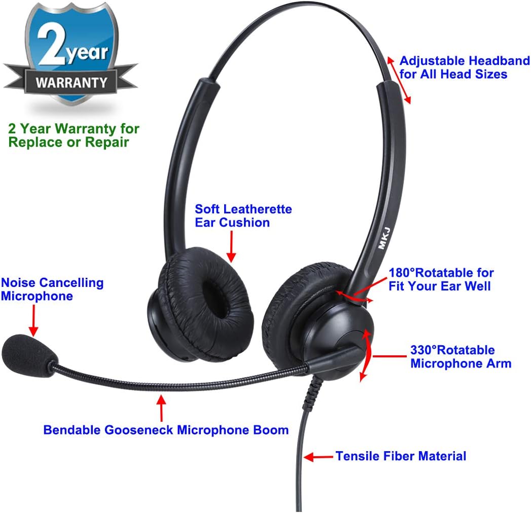 MKJ Phone Headset for Microphone Noise Canceling Wired RJ9 Telephone Headset for Office Phone Compatible with Avaya Polycom Aastra Fanvil - Image 3