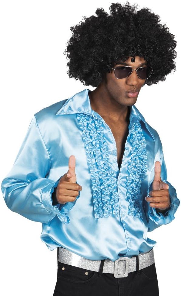 Shoperama 70s Ruffle Shirt for Men 70s Disco Strike Move Bad Taste, Turquoise
