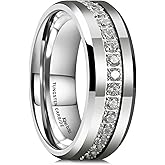 King Will Tungsten Carbide Wedding Band for Men - 8mm Black Plated High Polished Cubic Zircon Stones Comfort Fit Mens Ring for Wedding,Engagement and Anniversary