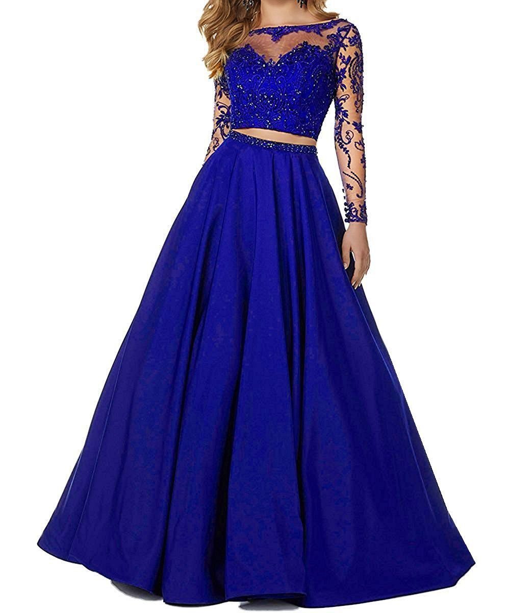 Jdress Women's Long Sleeve Lace Evening Dress Two Pieces