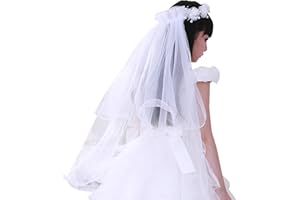 UOMIO First Communion Veil for Girls, Head Wreath With Veil, Wedding Flower Pearl Veils, Chapel Veils for Party Stage Performance Role-playing White