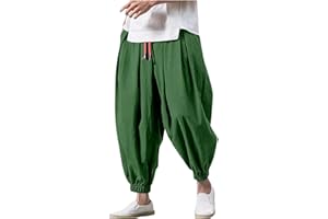 GOSEAGOTOFUN Linen Pants Men Casual Harem Pant Loose Stretchy Waist Casual Hippie Trousers Lightweight Loose Beach Yoga Pants