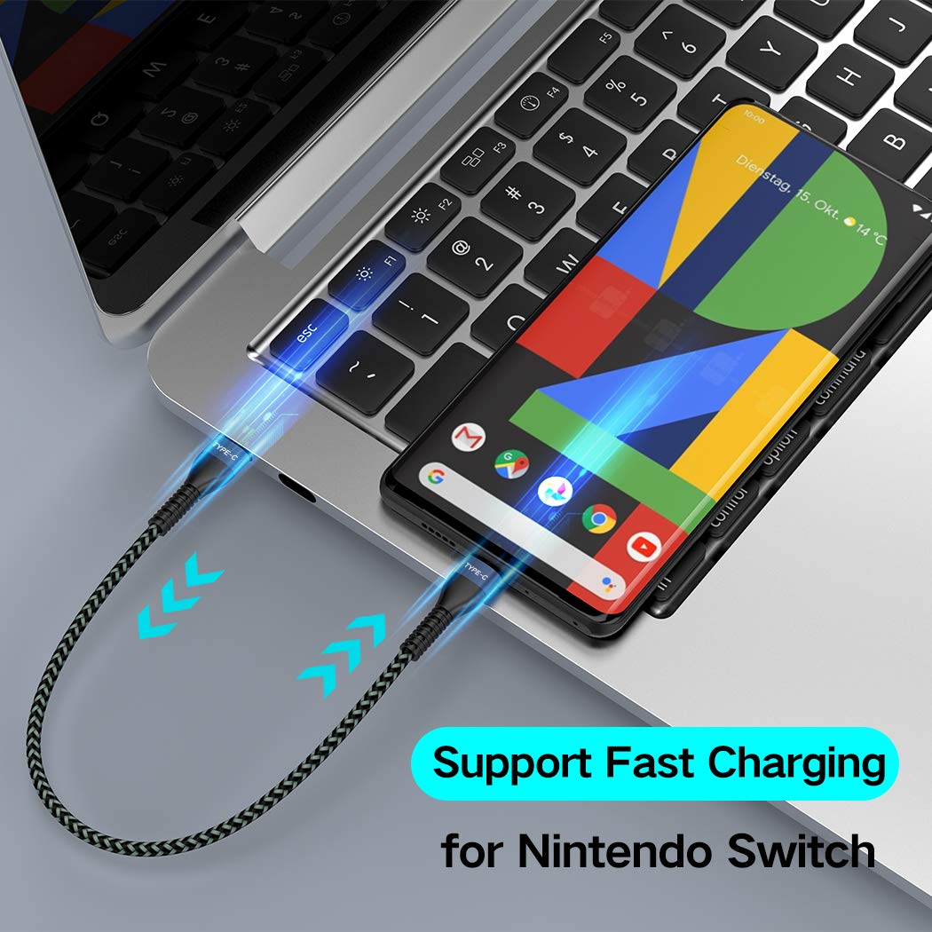 Short USB C to USB C Cable [2 Pack 1ft], AOJI USB-C to USB-C Fast Charger Nylon Braided Charging Cord Compatible with Samsung Galaxy Note 10 Plus A80, Google Pixel 2/3/3a XL, MacBook,iPad pro