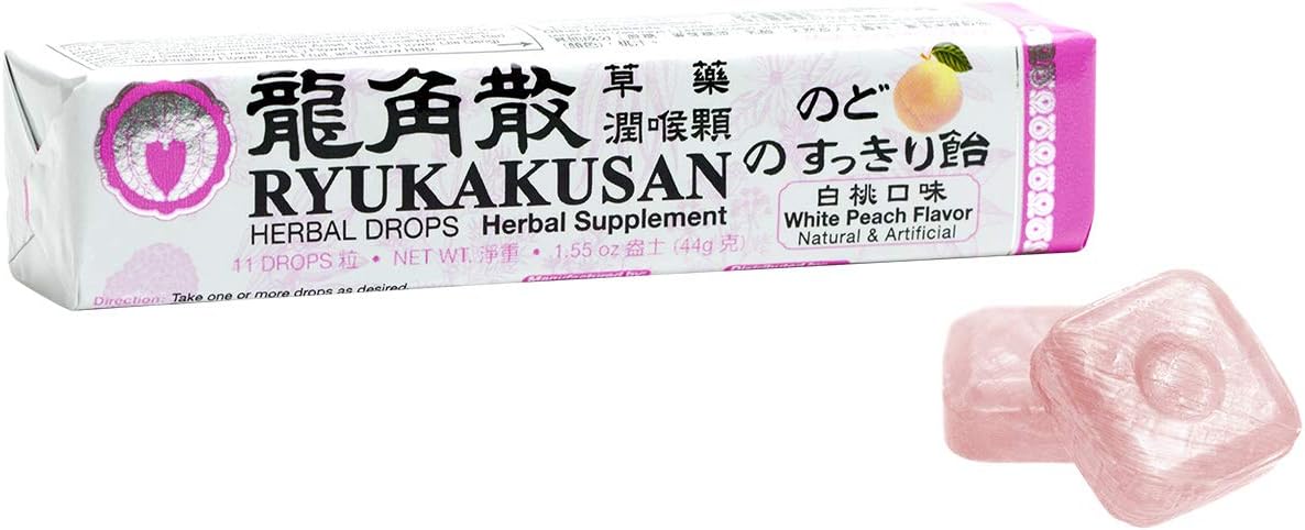 Ryukakusan Herbal Drops (Supports Mouth, Throat, Respiratory Health)(White Peach Flavor)(11 Drops)(1 Stick)