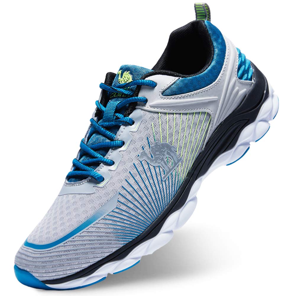 Camel Men’s Running Sneakers Lace-up Lightweight Breathable Mesh Trail Athletic Sport Shoes(Grey/Blue 7)
