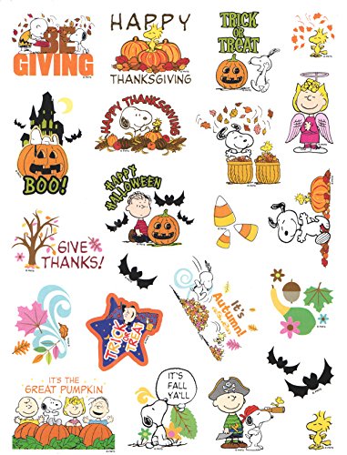 Peanuts Snoopy Fall, Halloween & Thanksgiving Stickers ~ It's Fall Ya'll, Angel Lucy, Be Giving! (22 Stickers; 1-1)