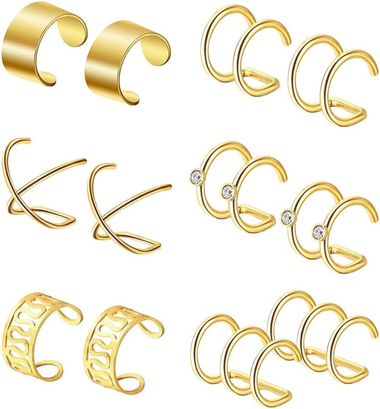 LnLyin 6 Pairs Titanium Steel Ear Clips Non Piercing Earrings Hoop Ear Cuffs Cartilage Earrings Men Women Girls Supplies,Gold