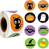 500 PCS Halloween Stickers Roll 1in Halloween Pumpkin Bat Spooky Sticker 8 Designs Round Seal Label Stickers Envelope Seals Paster for Gift Tags Crafts Envelope Scrapbook Deco Rations