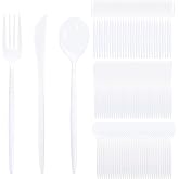 Supernal 360pc Heavy Duty White Plastic Silverware Set for Wedding Party | Durable Hammered Cutlery Flatware Utensils (120 Forks, 120 Knives, 120 Spoons) Bulk Pack for Catering Birthday