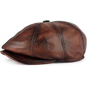 Premium Genuine Lambskin Leather Newsboy Cap for Men – Handmade 8 Panel Cabbie Hat, Soft Leather Ivy Cap, Gatsby Flat Cap