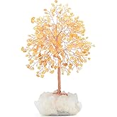 MASGEMES Gemstone Crystal Tree of Life,Natural Citrine with Row Clear Quartz Base,Chakra Healing Crystals Positive Energy Fengshui Decor Bonsai Money Tree,Home Decor Gift Height 8.5-9 Inches