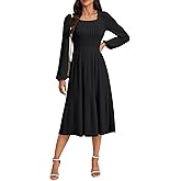 LYANER Women's Fall Square Neck Long Sleeve Tiered A Line Ribbed Knit Elegant Sweater Dress
