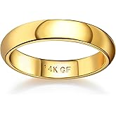 Florideco 14K Gold Filled Ring for Women Men Thick Thin Pinky Thumb Ring Wedding Band Ring Non Tarnish Plain Domed Comfort Fit Size 6 to 10