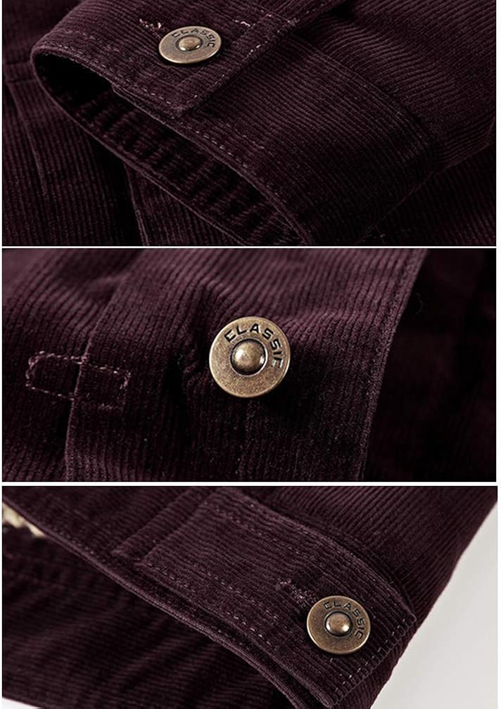Lavnis Men's Corduroy Trucker Jacket Casual Stand Collar Button Down Fleece Denim Jacket at  Men’s Clothing store