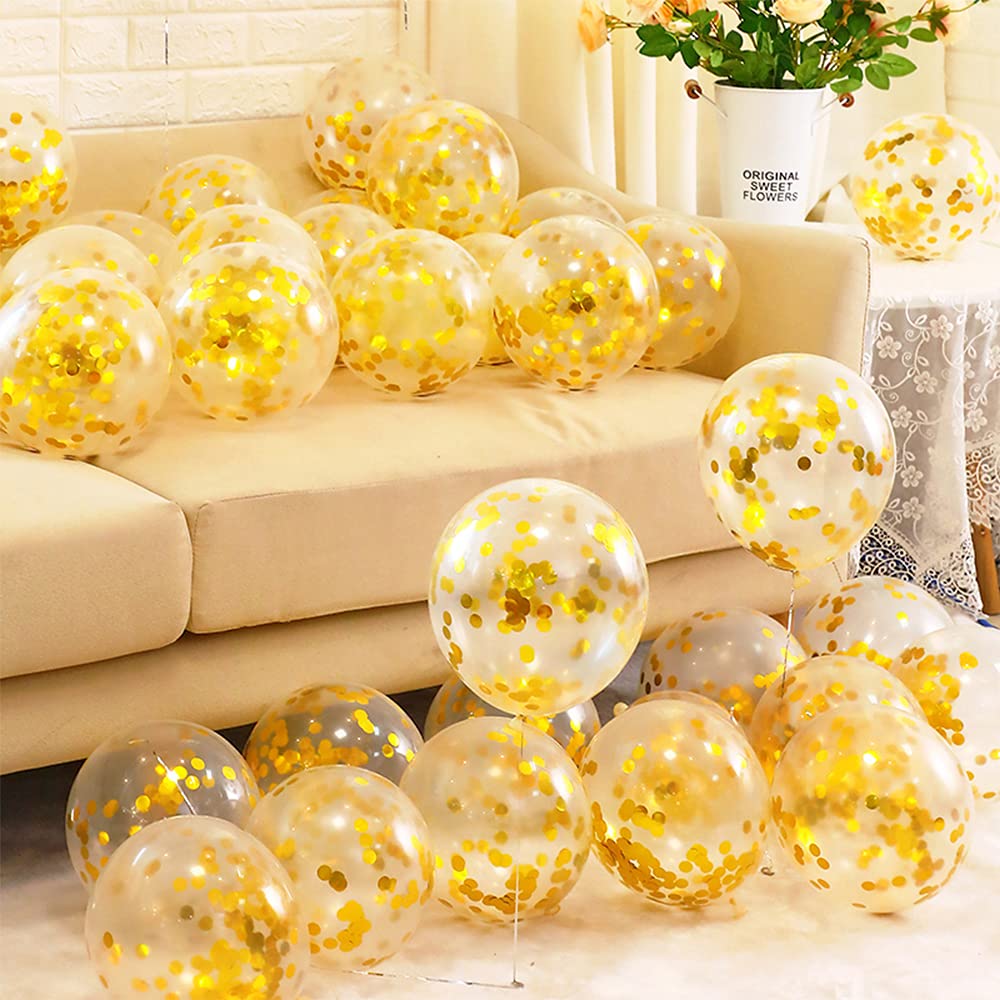 Unisun Confetti Balloons, 20pcs Gold Sequins Balloons Set 12" Inch Latex Party Balloon for Birthday Wedding Baby Shower Anniversary Celebrations Party Decorations