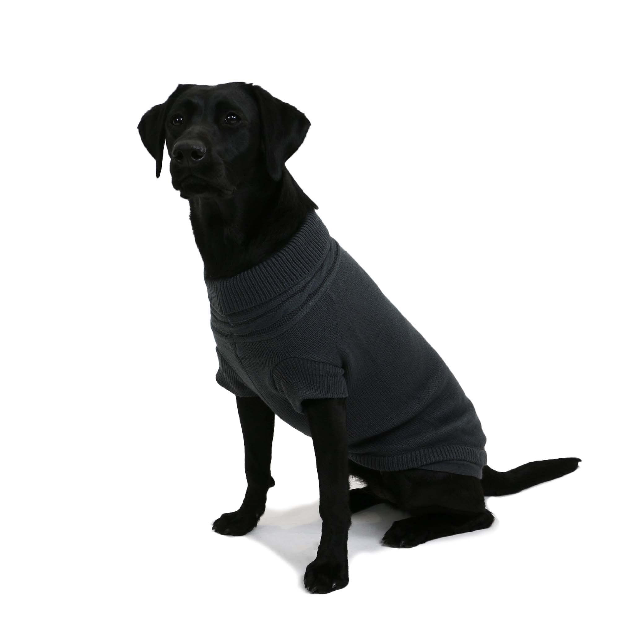 Ancol Cable Knit Dog Jumper in Charcoal with Leg Straps - Woollen Rolled Neck Pet Puppy Winter Sweater Outfit - XL