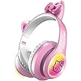 Hello Kitty Wireless Bluetooth Light-Up Headphones with Built-in Microphone, Foldable Design, Adjustable Headband, 8 Hours Playtime, LED Kitty Earcups, for Kids & Adults (Pink)