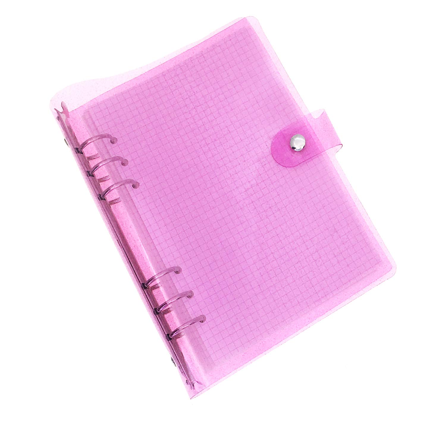Zelten A6 A5 6-Holes Colorful PVC Cover Round Ring View Binder with Snap Button Closure File Folder (Pink Dot, A6 Combo)