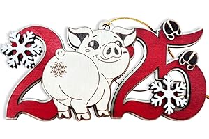 DONGNAIWIN Pig 2025 Christmas Ornament – Wooden Holiday Tree Hanging Decoration – Cute Farm Animal Ornament, Pig Lover Gift, Rustic Christmas Keepsake 2025
