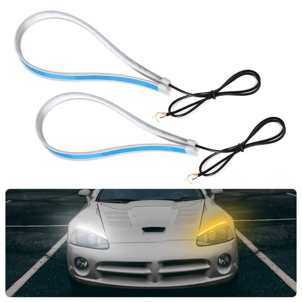 Qiilu 60cm Flexible Car Bulbs Cuttable LED Light Tube Double Color Running Light for Universal Car Turn Light