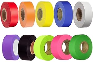 NUCUCINA 10 Pack Flagging Tape Assorted Colors Non-Adhesive - Multipurpose Surveyors Caution Tape Roll - Neon Marking Tape for Boundaries Home Workplace - 1.2" Width, 150' Length