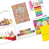 72 Birthday Cards - Colorful Birthday - 6 Designs - Yellow Envelopes Included